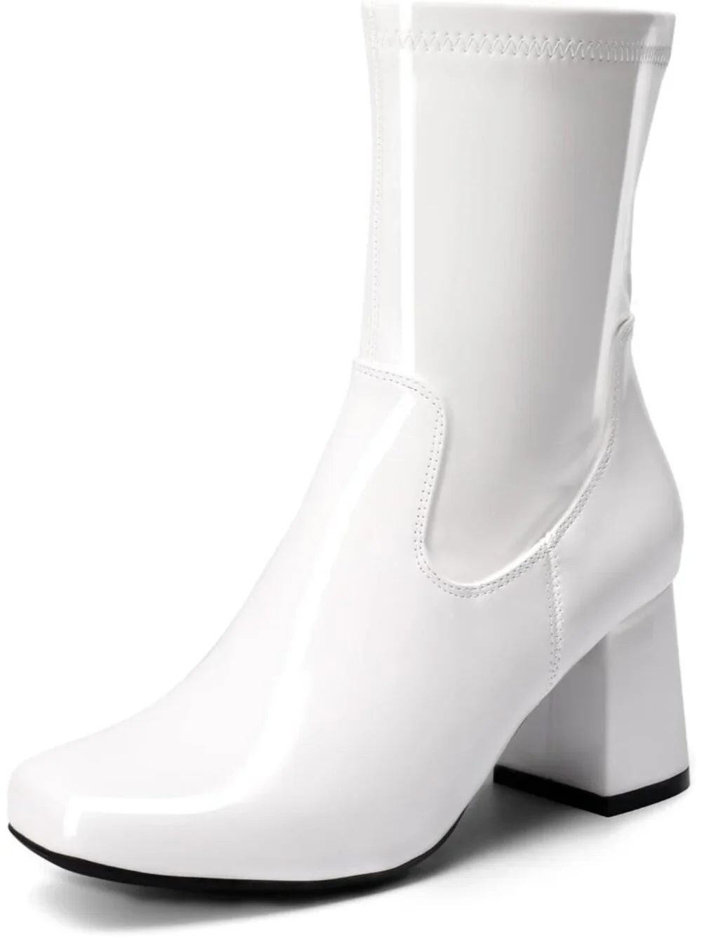 👢DREAM PAIRS Women's White-Pat Mid Calf Ankle Boots Low Block Heels Square Toe